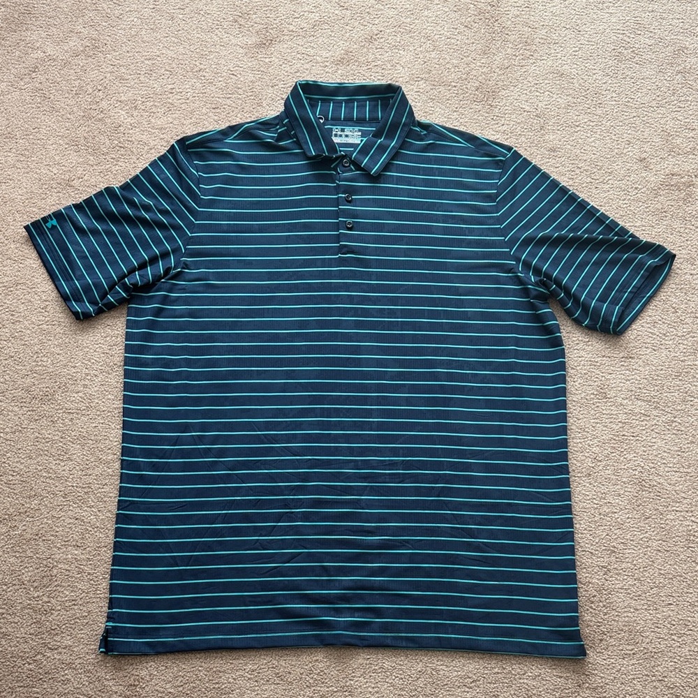 Under Armour Men's Navy  and Green Striped Polo Shirt
